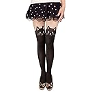 MACHEE Women's Cat Tail Hosiery Pantyhose Tattoo Legging Tights (Black), One Size (85-98cm)