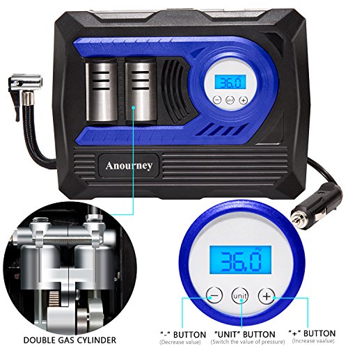12V DC Air Compressor Pump, Digital Tire Inflator by 150psi, 12V Preset Pressure Tire Pump with Connect Clamps and 3 High-Air Flow Nozzles Perfect for Bicycle, Sport Balls and Other Inflatables