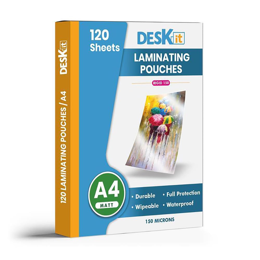Deskit A4 Laminating Pouches, Matt, 120 Sheets, 150 Microns- Clear and Durable Presentations with a Modern Finish