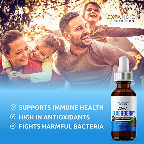 (2 Pack) Elderberry Drops Liquid Extract for Adults - Daily Immune Support Booster 10x Strength Concentrate Syrup - Vegan Sambucus Nigra Antioxidant Drops Supplement (Berry Flavor) (120 Servings)