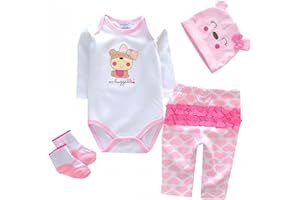 OHIJGN Reborn Baby Doll Clothes for 17-22 Inch Newborn Baby Doll Girl.【Cute Bear Pattern 4pcs Set 】