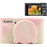 Pocoukate Case for Canon PowerShot SX740 HS Camera with Screen Protector, Soft Silicone Protective Cover Skin with Removable Lens Cover for SX740 HS, SX730 HS Accessories Rubber - Misty Pink 