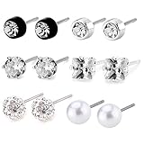Charisma Stainless Steel Cubic Zirconia Crystal Pave Faux Pearl Round Square Stud Earring Set Mix Lot Assortment Pack