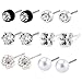 Charisma Stainless Steel Cubic Zirconia Crystal Pave Faux Pearl Round Square Stud Earring Set