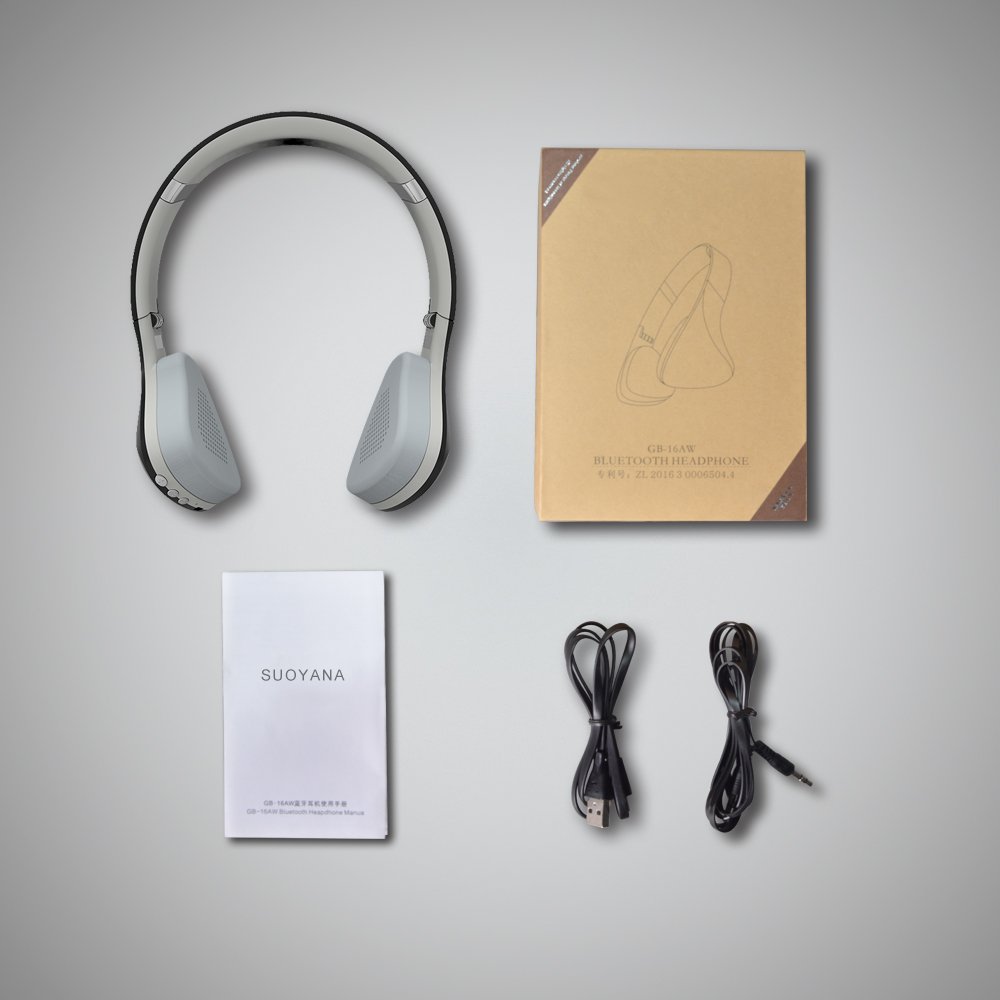 Wireless Bluetooth Headphones Over Ear, wireless sport bluetooth headset, Folding design PC stereo headphone with mic and Soft Memory-Protein Earmuffs--SUOYANA (Black)