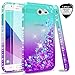 LeYi Compatible with Samsung Galaxy J3 Prime/J3 2017/J3 Eclipse/J3 Emerge/J3 Mission/J3 Luna Pro/Express Prime 2 Case w/Tempered Glass Screen Protector, Glitter Case (Not fit J3 2018) Teal/Purple