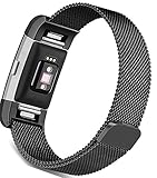 Fitbit Charge 2 Bands Metal Replacement - C2DJOY (2017 New Design) Gunmetal Milanese Large Small Stainless Steel Wristbands,for Fitbit Sporting strap,Simple Fashion,Unique Magnet Clasp,2-Year Warranty