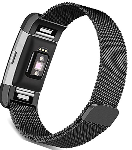 Fitbit Charge 2 Bands Accessories - C2DJOY New Replacement Milanese Loop Small and Large Metal Stainless Steel Strap with Unique Magnet Strap,Silver, Black, Gold, Rose Gold,Pink
