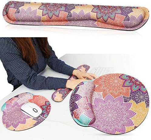 PG6 FF1 Keyboard Wrist Rest Pad and Mouse Wrist Rest Support Mouse Pad Set, Non Slip Rubber Base Wrist Support with Ergonomic Raised Memory Foam for Easy Typing & Pain Relief