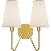 Electro bp;Double Head Classic 2 Lights Wall Sconces Lighting Fixture Polished Gold with Cream White Linen Fabric Lamp Shades