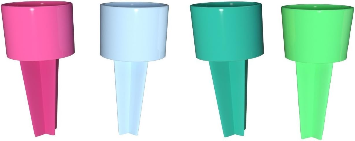 SPIKER Set of 4 Plastic Beach Beverage Sand Cup Holders (Hot Pink, Carolina Blue, Teal, Lime)