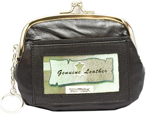 Womens Leather Coin Purse Mini Wallet Metal Frame Id Window Credit Card Case Kiss Lock