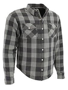 Image of Milwaukee Performance-Men's Armored Checkered Flannel Biker Shirt w/Aramid by DuPont Fibers-BLK/GREY1630-L