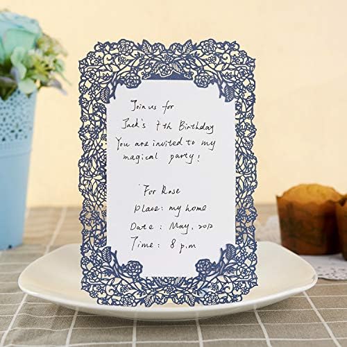 KAZIPA 25pcs Navy Blue Invitations, 5x7 Lace Invitation Cards with 3.3x5.1 Inside Paper for Birthday Tea Party Home Card Retirement Decorations