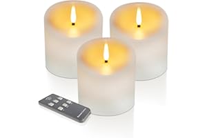 TECHLONG Outdoor Waterproof Flameless Candles with Timer, Remote Control Battery Operated Candles Flickering Last 600 Hours, 3"x3" Realistic Electric Fake LED Candles, Ivory Plastic, Set of 3