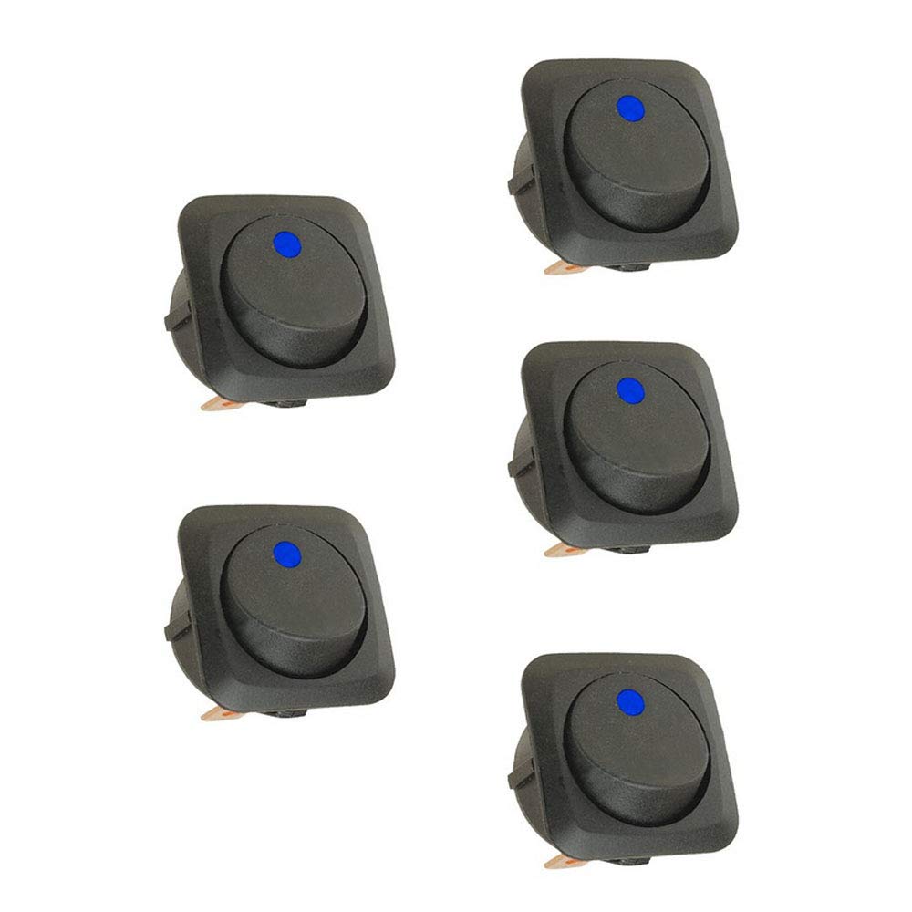 Mintice? 5 X 25mm Car Vehicle Boat Truck Round Rocker Toggle Switch Blue LED Light On-off SPST Control 12V 25A