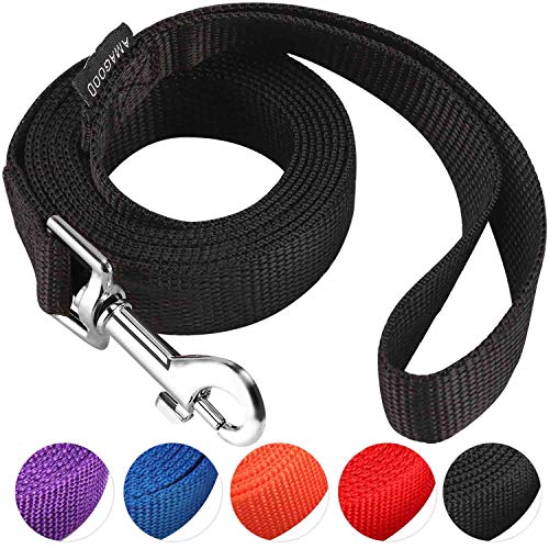 AMAGOOD 6 FT Puppy/Dog Leash, Strong and Durable Traditional Style Leash with Easy to Use Collar Hook,Dog Lead Great for Small and Medium and Large Dog(black,3/4" x 6 Feet)