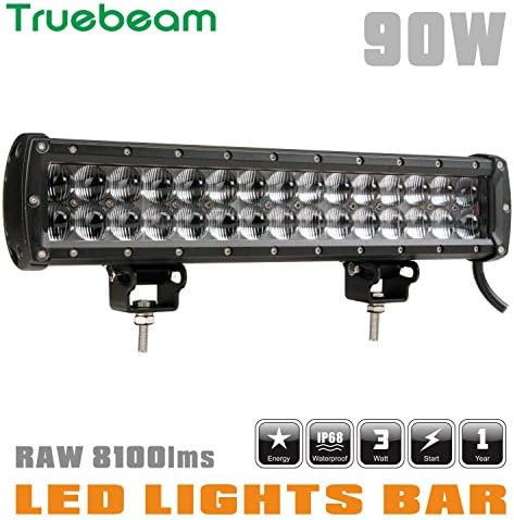 Truebeam 90W 14inch Led Light Bar Curved Spot Flood Combo Beam Light Bar CREE Led Driving Light Bars Off Road Truck Pickup SUV Jeep 12/24V Waterproof Light Bar IP68-2 Years Warranty