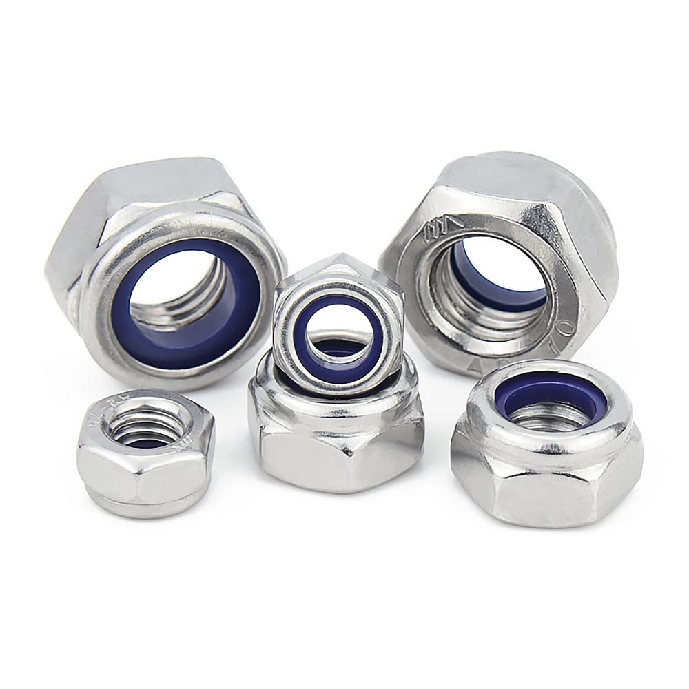 M10 304 Stainless Steel Nyloc Lock Nut,10mm Self Nylock Locking Nuts with Nylon Inserts (Pack of 20)