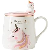 BigNoseDeer Unicorn Mug Cute Ceramic Coffee Mug with Lovely Unicorn Spoon, Morning Cup Novelty Coffee Tea Milk Christmas Mug Gift for Girls Magic Unicorn Lovers 380ML (BFF Unicorn)