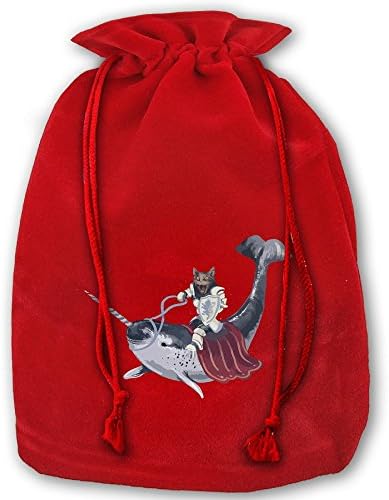 Narwhal Bear Fighting Red Christmas Drawstring Bags / Santa's Trouser Bag/ Christmas Gift