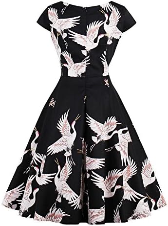 Women's Cap Sleeve Boat Neck 1950s Vintage Cocktail Party Flare A-Line Dress