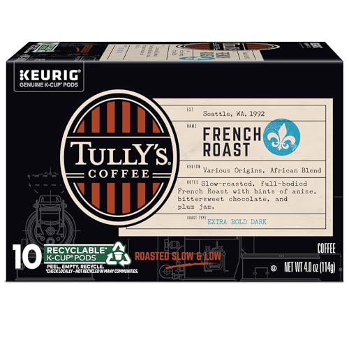 TULLY’S COFFEE FRENCH ROAST, KEURIG SINGLE SERVE K-CUP PODS, DARK ROAST COFFEE, 60 COUNT, (PACK OF 10)