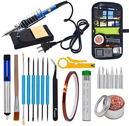 Fixparts 10 in 1 Adjustable Temperature Soldering Iron Set,5pcs Different Tips,Desoldering Pump,Solder Iron,Stand,Solder Wire,60w Welding Tool Kit