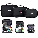 BUBM 3pcs/set Waterproof Universal Electronics Accessories Travel Organizer Carrying Case Camera Lens Charger Cable Organiser Triple Set(Large, Medium, Small)-Black
