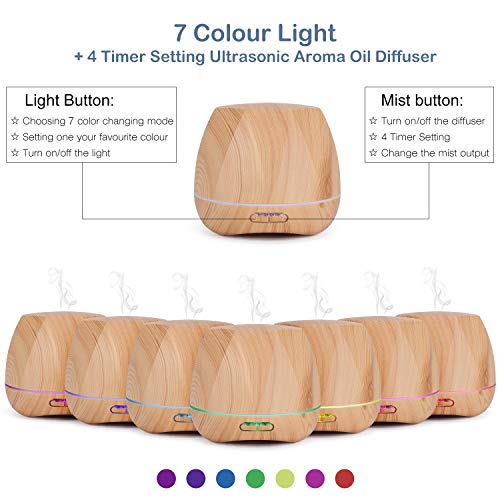Homeweeks Diffuser, Diffuser for Essential Oils 500ml Colorful Wood