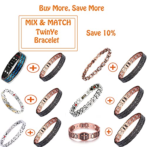 TwinYe Mens Pure Copper Bracelets Magnetic Therapy Bracelet for Arthritis Joint Pain Relieve Elegant 99.99% Solid Copper Healing Jewelry Health Gift for Dad,Husband,Him