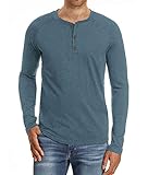 Mr.Zhang Men's Casual Slim Fit Long Sleeve Henley T-shirts Cotton Shirts Blue Gray-US M
