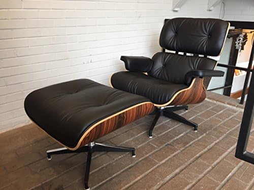 Mcmclassics Premium Version Eames Style Leather Lounge Chair and Ottoman with Rubber Shock Mounts Italian Aniline Leather Santos Palisander Rosewood