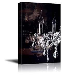 Canvas Wall Art - Crystal Clear Chandelier on Black Grunge Background - Giclee Print Gallery Wrap Modern Home Art Ready to Hang - 12x18 inches