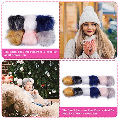 image for Anezus 18 Pieces Faux Fox Fur Pom Pom Ball with Press Button and Sewin