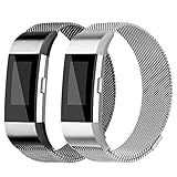 For Fitbit Charge 2 Bands, Charge 2 Milanese Loop Stainless Steel Metal Bracelet with Unique Magnet Clasp Replacement Bands for Fitbit Charge 2 Black Silver Small