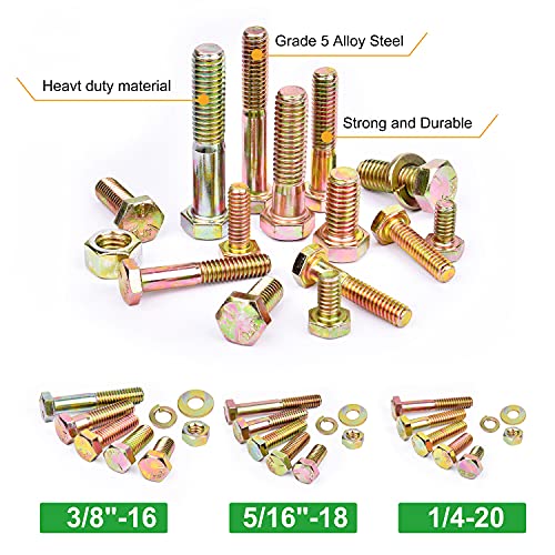 FOLIV 467Pcs Heavy Duty Bolt Nut Washer Kit Flat Hex Screws Bolts Nuts Lock and Flat Gasket