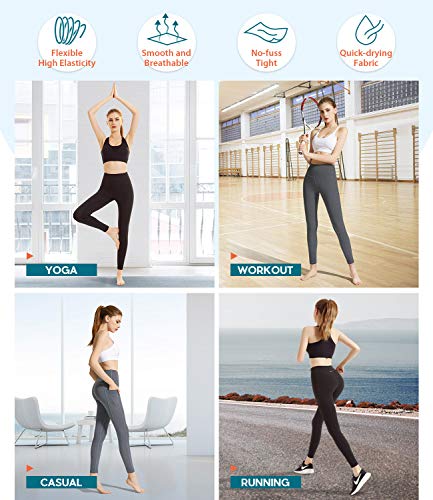 FETY Women's High Waist Leggings Full-Length Yoga Pants with Side/Hidden Pockets, Tummy Control Workout Running 4 Way Stretch Pants for Women