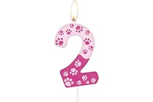 iNINGER Pink Number 2 Candles,2nd Dog Paw Birthday Candles,Pink Dog Paw Cake Candles,Numeral Birthday Candles,Dog Paw Cake Toppers Decoration for Boy Girl Dog Paw Decoration Cat Party Supplies