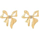 Gold Bow Stud Earrings for Women Double Ribbon Bow Earrings Rhinestone Bowknot Earrings Christmas Jewelry Gift