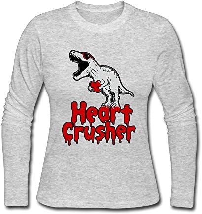 Qear Heart Crusher T-Rex Love Women's Long-Sleeved Round Neck T-Shirts Gray M