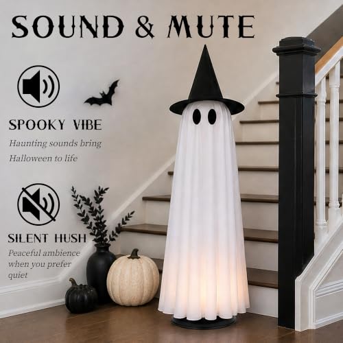 Joyehome Halloween Decor Indoor 46.5" Lighted Animated Floating Ghost with Spooky Sound & Touch Activated Sensor Spooky Ghosts Halloween Decor for Party Home Haunted House