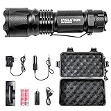 EVOLUTION OUTDOORS Military Tactical LED Flashlight - Bright 800 Lumens LED Torch Flashlight with 18650 Rechargeable Battery and Charger and AAA Battery Holder for Work, Car, Flashlights - 5 Modes