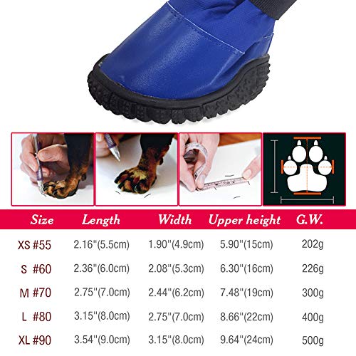 Wisita Dog Boots Waterproof Shoes Snow Shoes for Large Dogs with Reflective Velcro Rugged Anti-Slip Sole Black and Blue Color with 4PCS and 5 Sizes! (M-70, Blue)