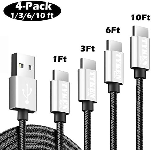 Varthus 4Pack (1ft 3ft 6ft 10ft) USB A to USB Type-C Nylon Braided Dash Charge Cable Cord for All Devices with TYPE C Ports