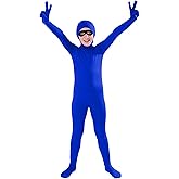 Full Bodysuit Include Felt Eye Mask Kids Costume Open Face Spandex Stretch Zentai Child Suit