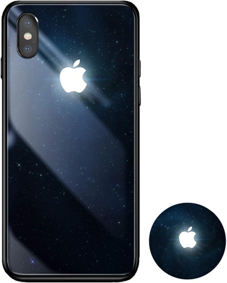 Glowing Case for iPhone 7/8, iPhone Xs Max Cases Led Logo Light iPhone Case Glowing Light Up Logo Case Illuminate Cover Tempered Glass Back Cover Protective Case