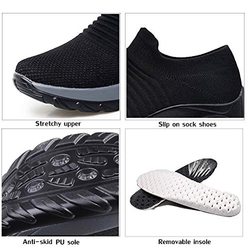 EXEBLUE Women Mesh Walking Shoes Slip on Breathable Fashion Sneakers Comfort Wedge Platform Loafers Black