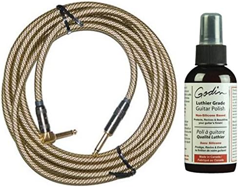 Lava Cable Vintage Tweed 10 ft Straight to Right Angle w/Guitar Polish
