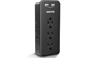 SOKETPUG Surge Protector, Outlet Extender with 9 Outlets, Multi Plug Outlet with 2 USB Ports(Smart 2.4A Total), USB Wall Charger Power Strip, Plug Extender, Outlet Splitter College Dorm Room Essentials, Black